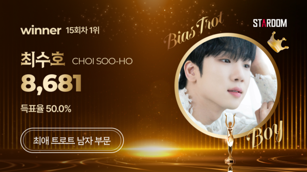 최수호, 스타덤 '최애 트롯스타' 1위…손태진에 237표 차이로 '왕좌' 지켜
