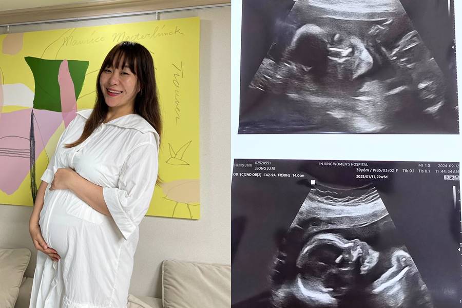 '오형제맘' 정주리 "다섯번째인데도 신기해"…막내 초음파 사진 공개