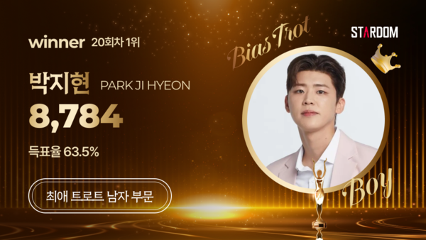 ▲ 박지현이 1위를 차지한 스타덤 10월 둘째주 '최애 트롯스타' 남자부문 투표 결과 이미지.