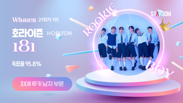 ▲ 호라이즌이 스타덤 '최애 루키 아이돌' 10월 셋째주 주간랭킹에서 1위에 오른 투표 결과 이미지.