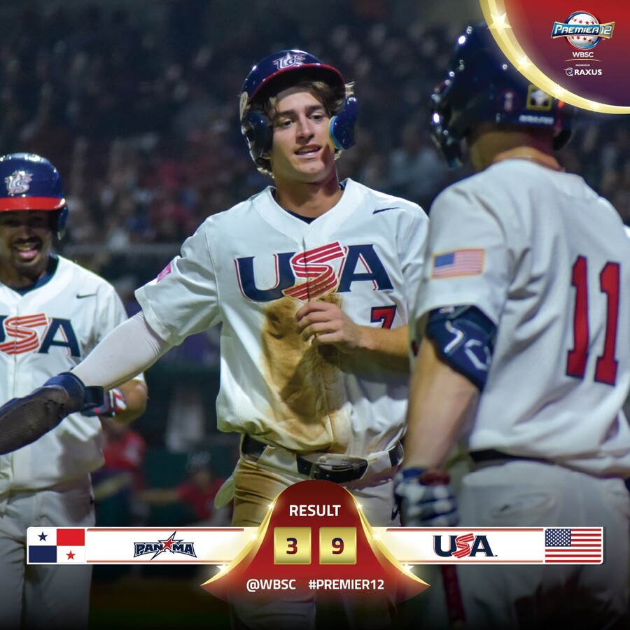 ▲미국이 프리미어12 마나마전에서 9-3으로 이겼다. ⓒWBSC