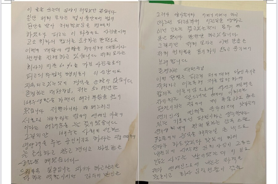 ▲ 김수미가 쓴 일기. 제공| 도서출판 용감한 까치