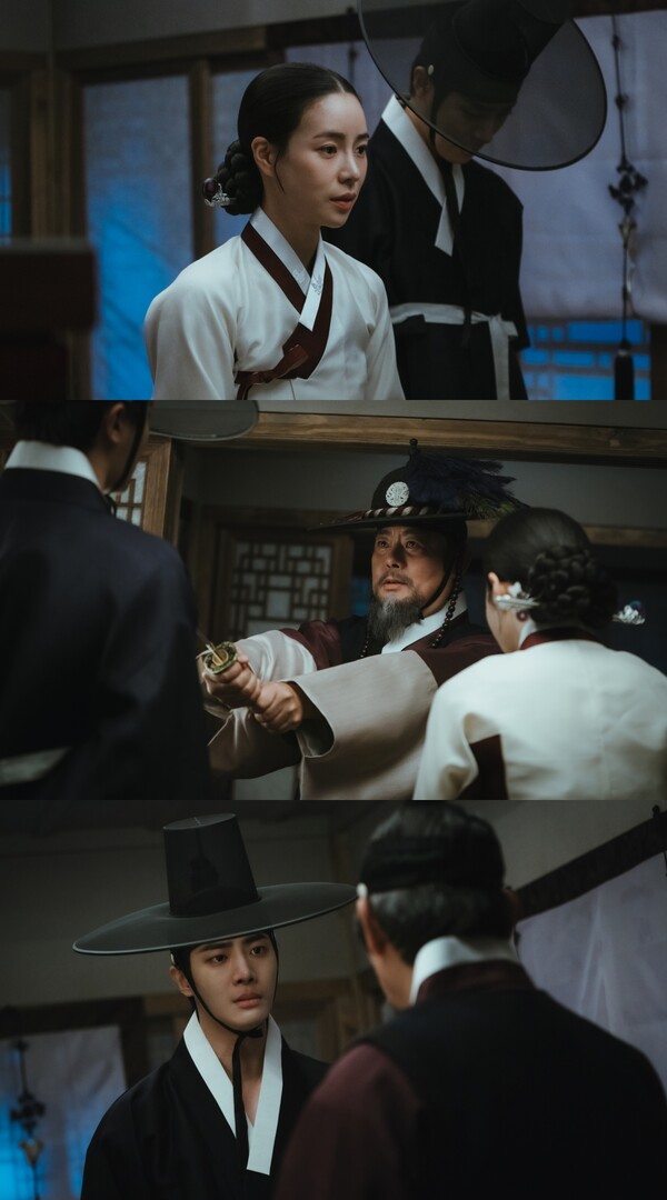 ▲ 15일 방송되는 '옥씨부인전'에서 성동일은 아들 추영우를 향해 칼을 겨눈다. 제공|SLL, 코퍼스코리아