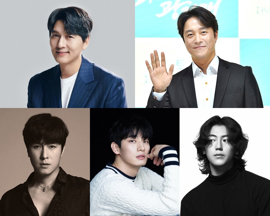 ▲ 사진 왼쪽 위부터 시계방향으로 이필모 최대철 이석기 윤박 김동완. 제공|각 소속사