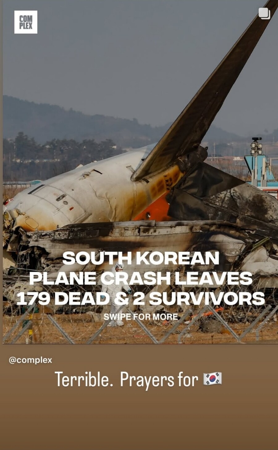 ▲ 미국에서 사고 소식을 접한 제임스 네일은 "한국을 위해 기도하자"라며 안타까움을 드러냈다 ⓒ제임스 네일 SNS