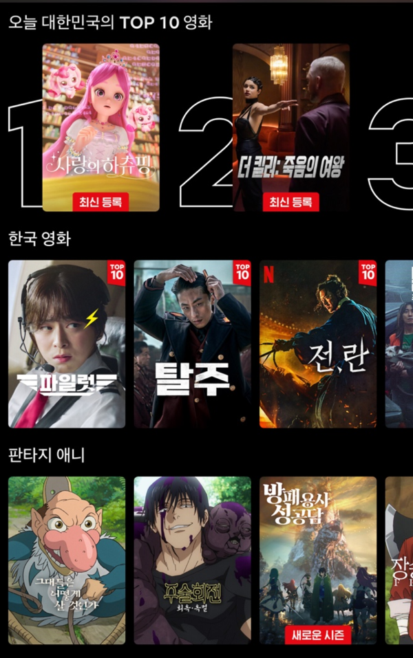 ▲ 영화 '사랑의 하츄핑'이 넷플릭스 영화 부문에서 1위에 올랐다. 넷플릭스 화면 캡처