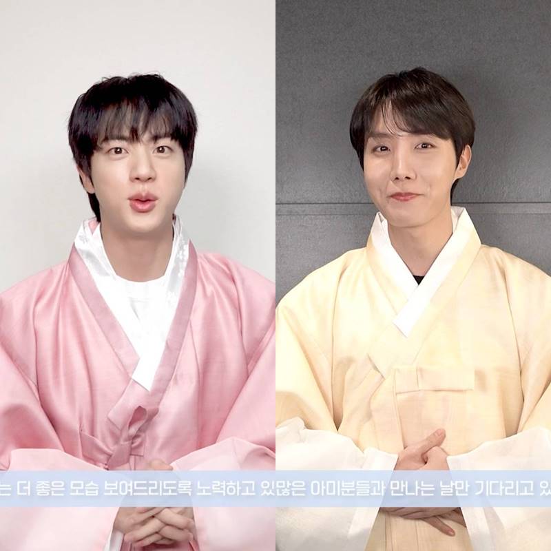 방탄소년단 진·제이홉, 한복 입고 새해 인사 "아미 만날 날만 기다려"