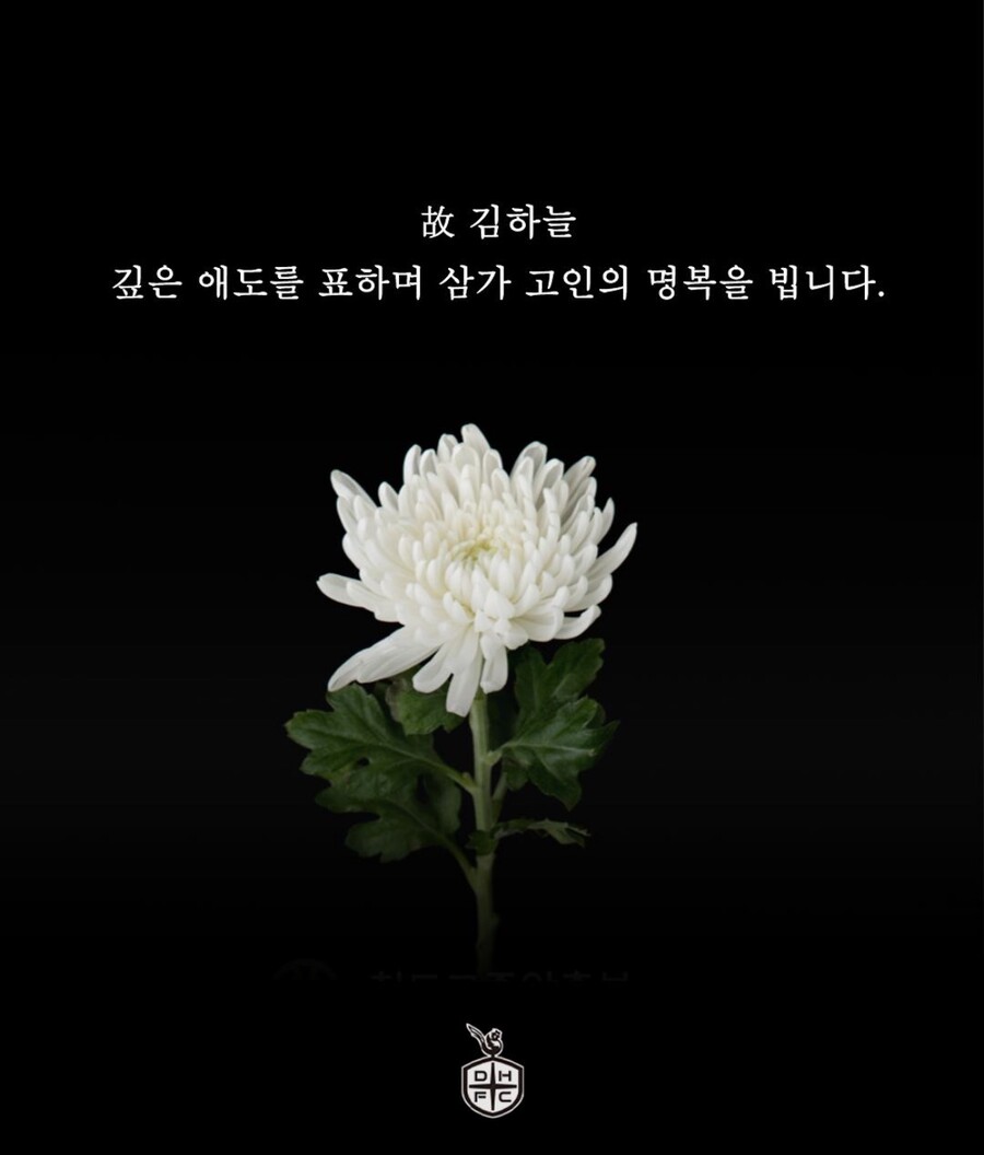 ▲ 故 김하늘 양 추모 글. 출처| 대전 하나 시티즌 SNS