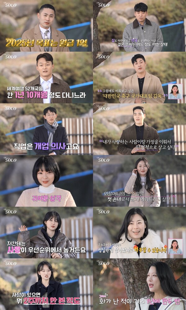 ▲ 12일 방송된 '나는 솔로'에서 25기 솔로 남녀들의 자기소개가 공개됐다. 제공|ENA, SBS Plus 