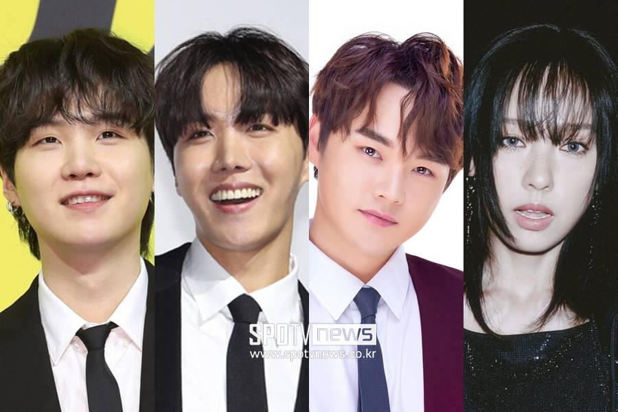 ▲ 방탄소년단 슈가, 제이홉, 박서진, 이효리. ⓒ곽혜미 기자, 장구의신컴퍼니, 스튜디오슬램