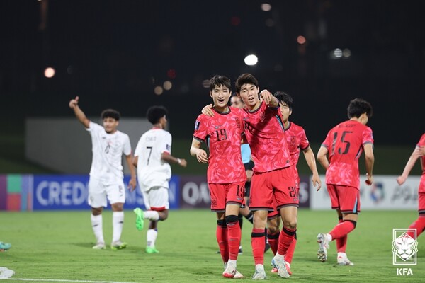 ▲ 한국 17세 이하 축구대표팀은 2025 U-17 아시안컵 8강에 올랐다. 김은성이 두 경기 연속골을 넣었다. ⓒ대한축구협회