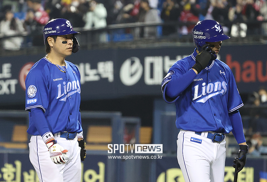 ▲ 강민호 구자욱 ⓒ곽혜미 기자