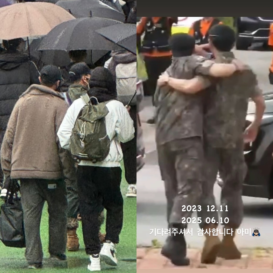 '동반 전역' RM 어깨동무한 뷔 "기다려주셔서 감사합니다"