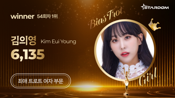 김의영, 스타덤 '최애 여자 트롯스타' 14주연속 1위…마리아 2위, 오유진 3위