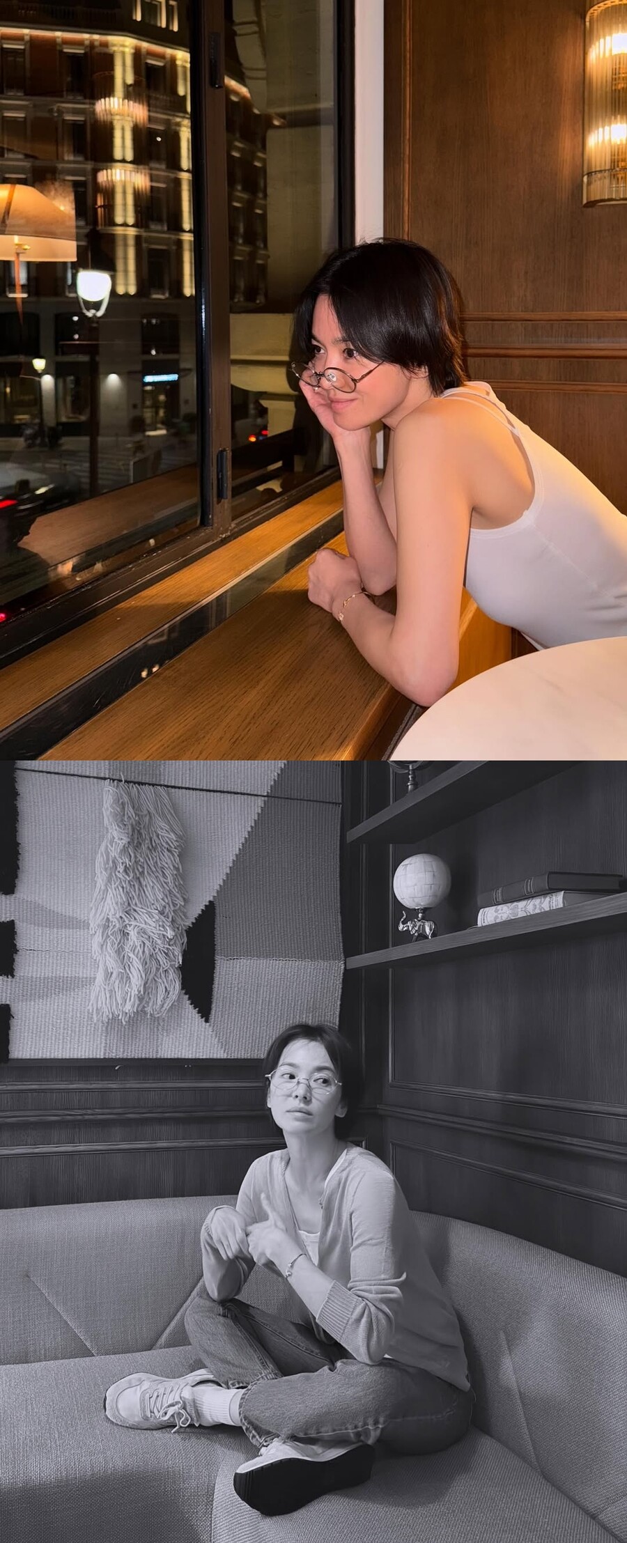 송혜교, 민낯에 안경 쓰니 확 달라진 분위기…긱시크 무드도 '찰떡'