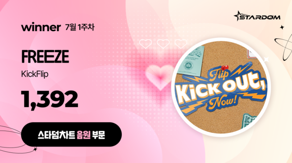 킥플립 '프리즈', 스타덤 음원부문 주간랭킹 1위…프로미스나인 '라이크 유 베터' 2위