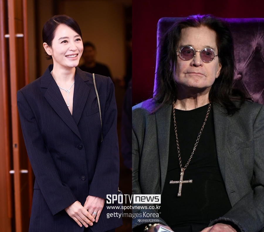 김혜수, 英 헤비메탈 대부 추모했다…흑백의 '미스터 크로울리'