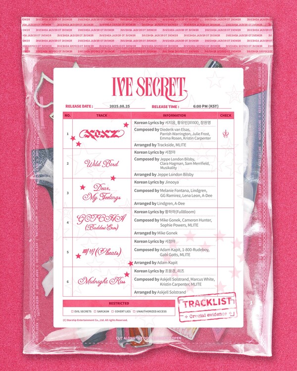 아이브, '아이브 시크릿' 트랙리스트 공개…장원영 타이틀곡 'XOXZ' 작사