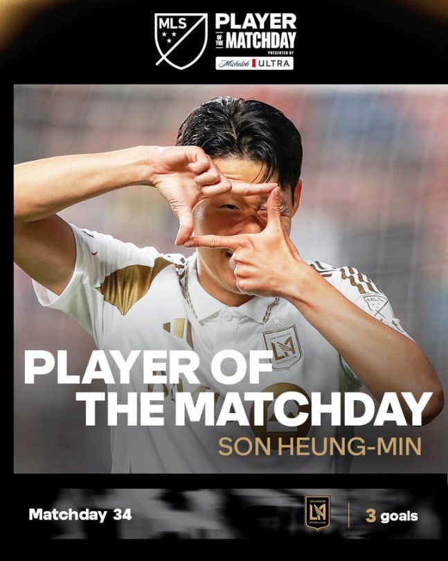 MLS ‘오피셜’ 공식발표 “손흥민, 메시 넘었다” 해트트릭 폭발→34라운드 이주의 선수 확정