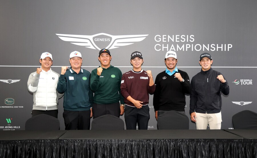 (왼쪽부터) 최승빈, 임성재, 안병훈, 옥태훈, 마쓰야마 히데키, 나카지마 케이타 ⓒ제네시스