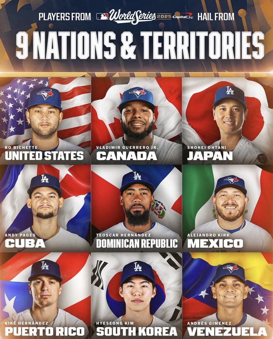 ▲ MLB 인스타그램 계정이 소개한 월드시리즈 참가 9개국 대표 선수.