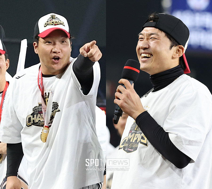 '우승 주장' 박해민, 팬들 앞에서 잔류 시사…문보경 '다른 팀 가기만 해봐' 폭소
