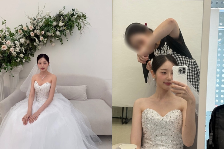 '♥이용대와 열애' 윤채경, 웨딩드레스 자태 공개 '깜짝'