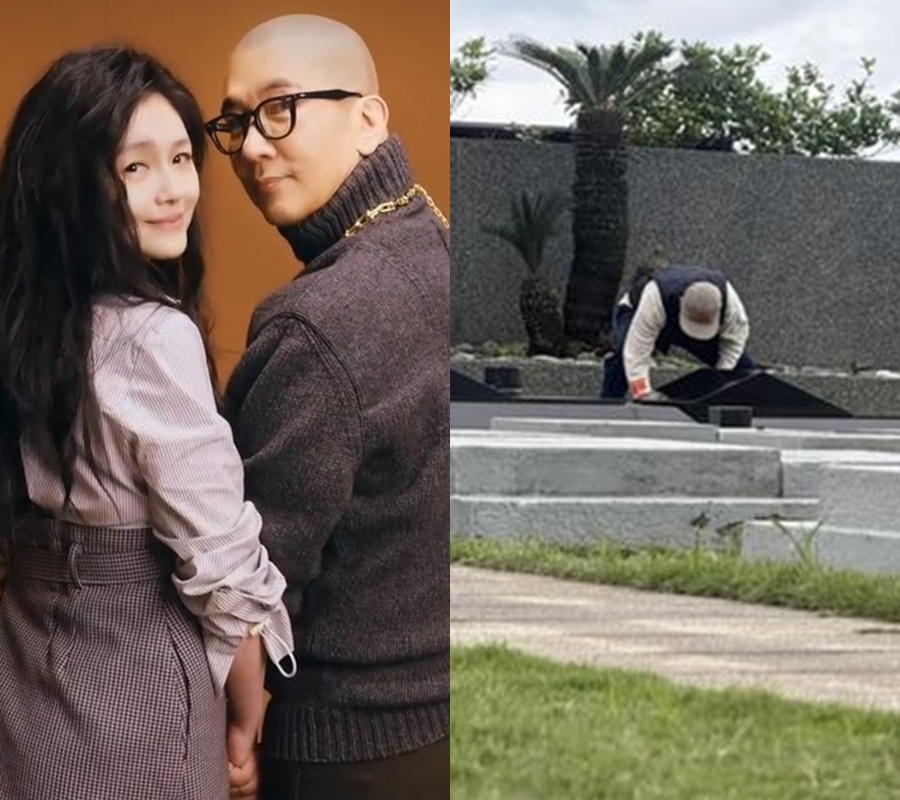 구준엽, 故서희원 묘비 닦다 포착…"근처 집 구하고 있어"[이슈S]
