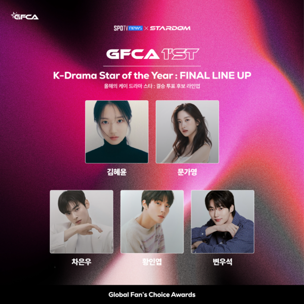 ▲ 글로벌 팬스 초이스 어워즈 '올해의 K-드라마 스타 부문' 3라운드 투표에서 톱5에 올라 최종 결선 라운드에 오른 아티스트들. 제공|스타덤