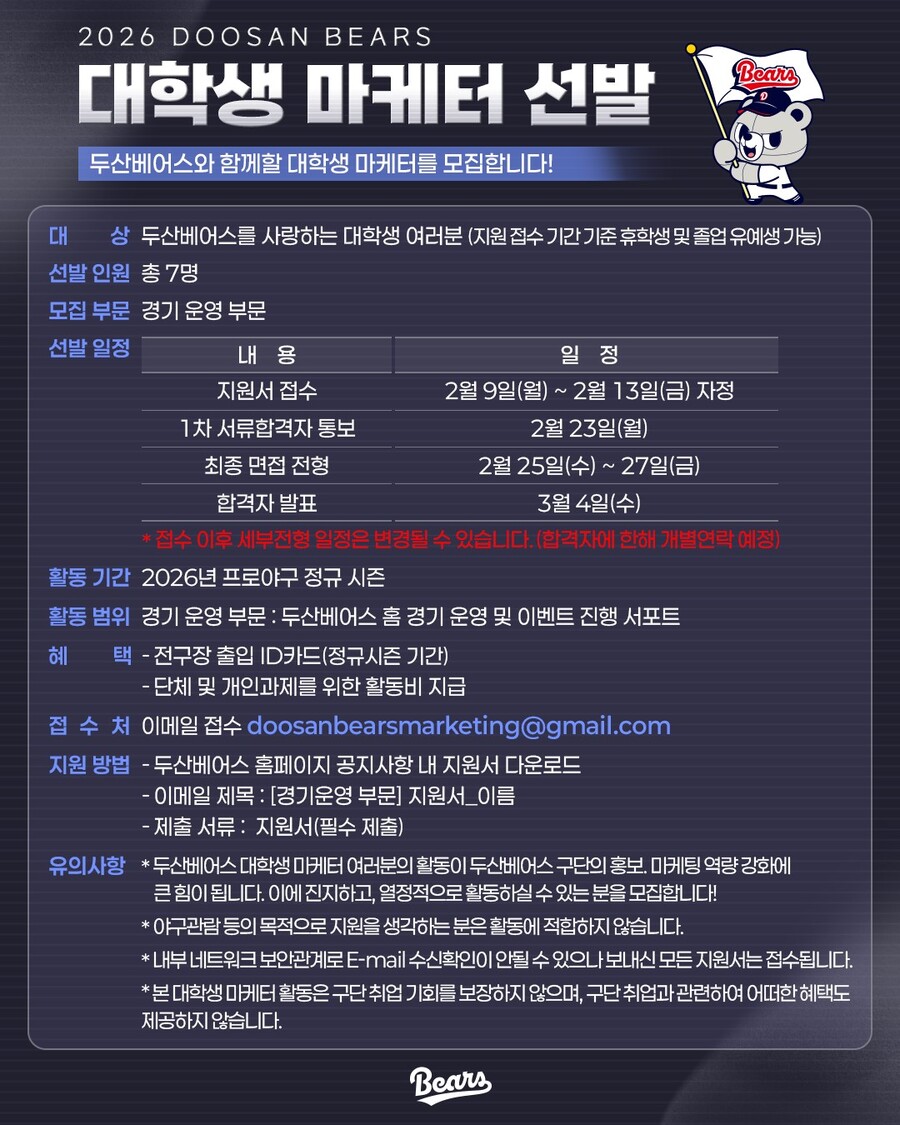 두산과 함께할 대학생 마케터를 모집합니다…2월 13일 자정까지 지원서 접수