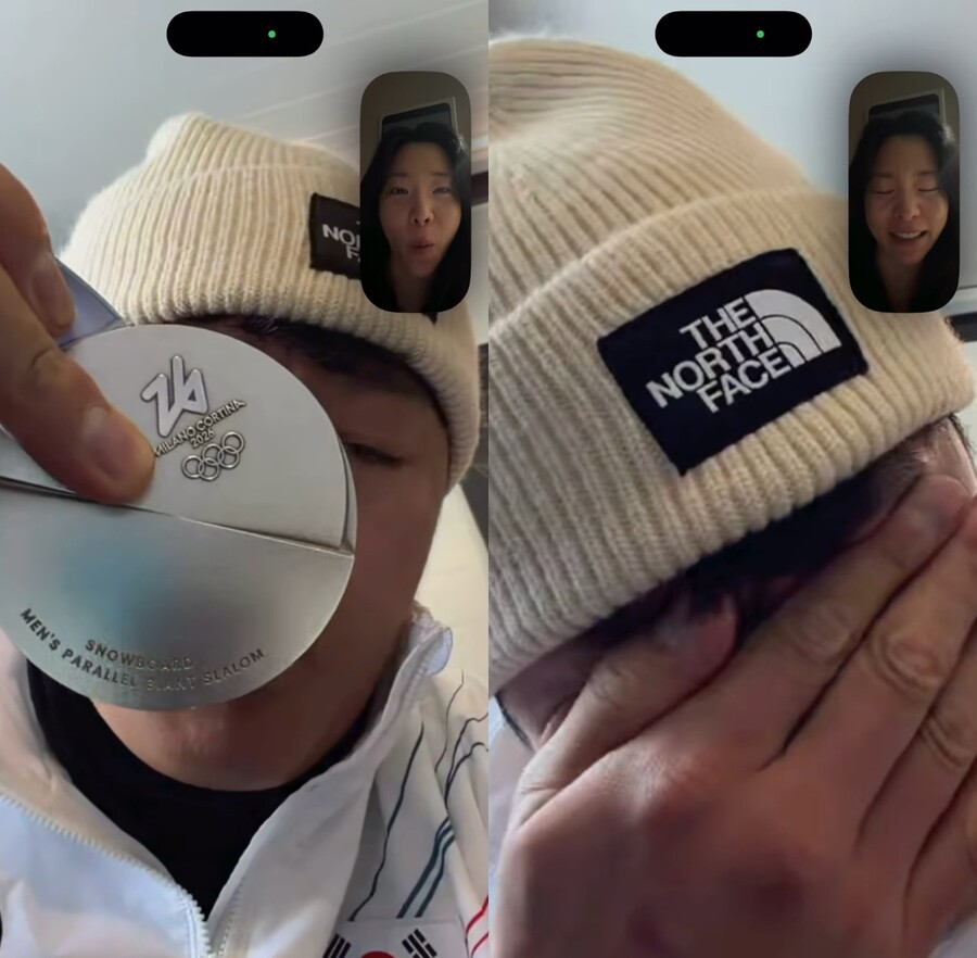 눈물 펑펑 "아내에게 좋은 기억 선물하고 싶다"던 김상겸, 꿈 이뤘다...아내와 영상 통화 공개