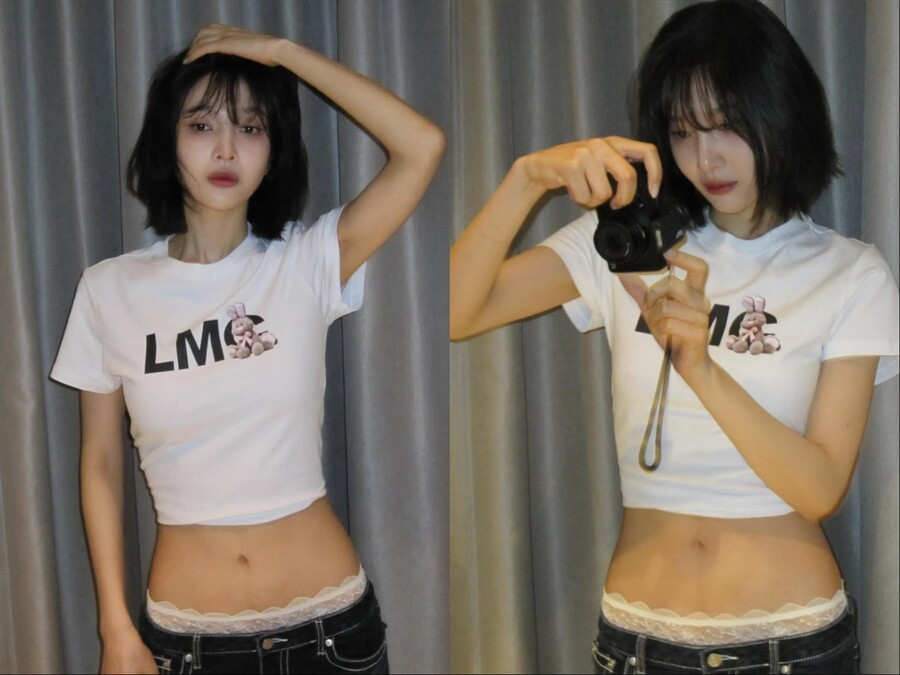 "♥크러쉬 눈 감아" 조이, 파격 '새깅' 패션…속옷 라인 노출까지