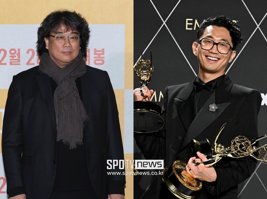 ▲ 봉준호 감독(왼쪽)과 이성진 감독. ⓒ곽혜미 기자, 제공|  (Emmy photos) APInvision for the Television Academy, Television Academy