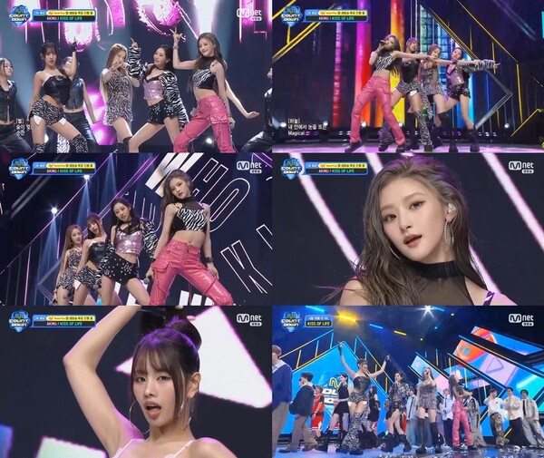 ▲ 16일 방송된 '엠카운트다운'에서 신곡 '후 이즈 쉬'로 1위를 차지한 키스오브라이프. 제공|방송화면 캡처