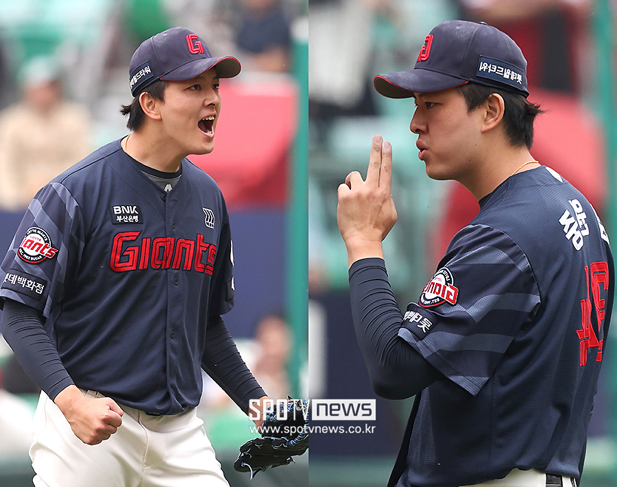 '최고 151km 찍혔다!' 부활 신호탄 쏜 김원중…2점 차 승리 지키고 '권총' 세리머니