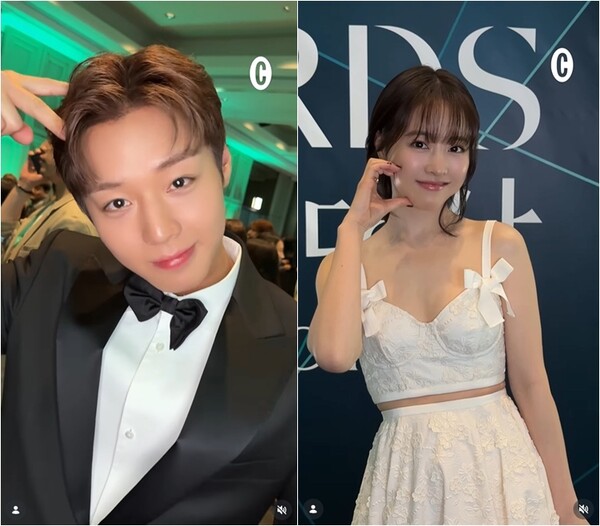 ▲ '백상예술대상'에 참석한 배우 박지훈과 박보영.   출처 l 코스모폴리탄 공식 SNS 캡처