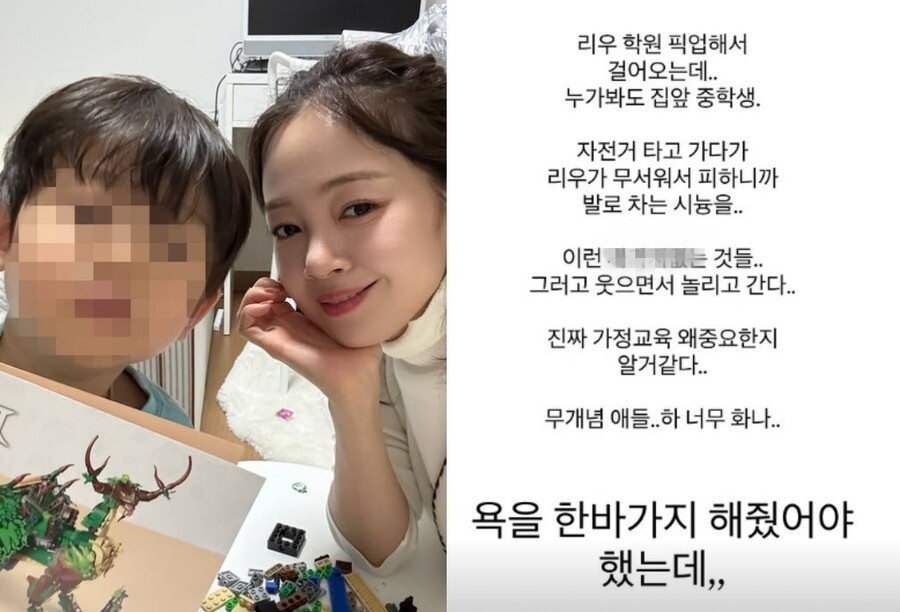 김보미, 6살 子 위협한 중학생에 분노 "무개념 애들 너무 화나"
