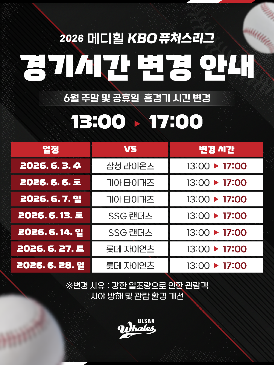 ▲ 울산 웨일즈 6월 경기 시간 변경 ⓒ울산 웨일즈