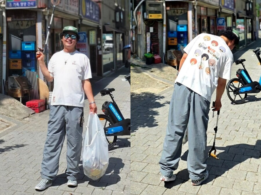 '자연인' 윤택, 쓰레기 줍기 앞장…도심서도 '선한 영향력'