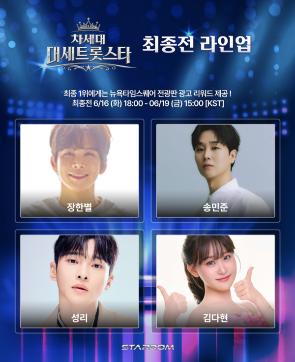 장한별·송민준·성리·김다현, '차세대 대세트롯스타' 결승진출…뉴욕 타임스스퀘어 등장할 최종 1인에 '관심집중''