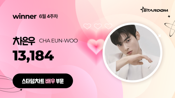 차은우, 스타덤차트 배우부문 1위 복귀…김수현 밀어내고 1주일만에 '정상'