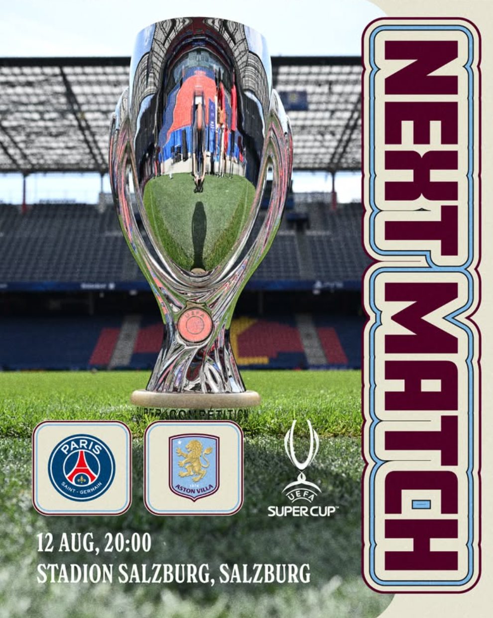 유럽 최강 가린다 '30년 만에 우승' 빌라vs'UCL 2연패 달성' PSG 격돌...슈퍼컵 정상의 주인공은?