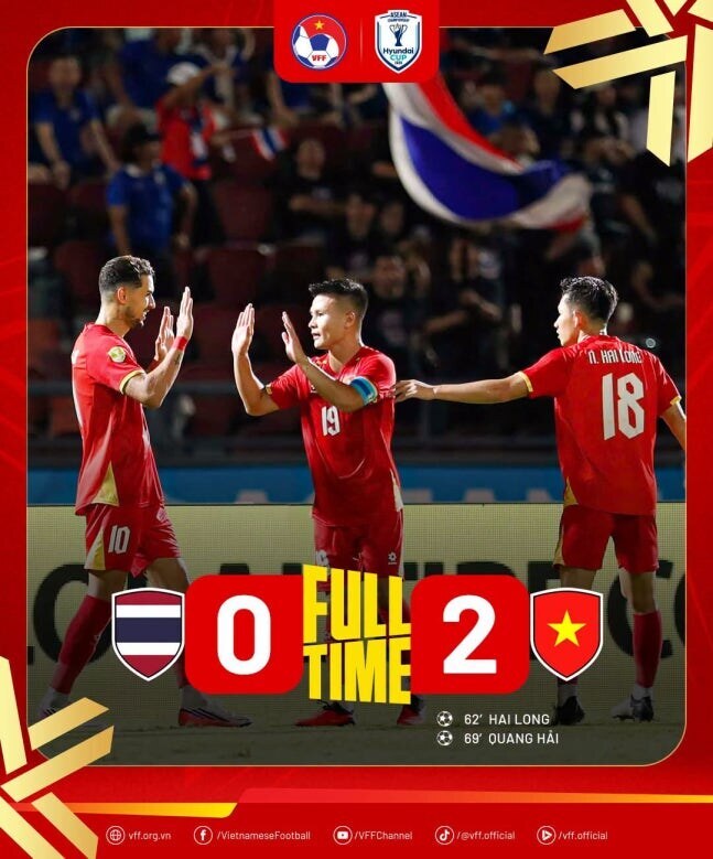 ▲ 베트남이 태국을 2-0으로 꺾으면서 우승에 한 걸음 더 다가섰고, 현지에서는 김상식 감독을 향해 “베트남 축구의 역사를 새로 썼다”는 평가까지 나왔다. ⓒ 베트남축구협회