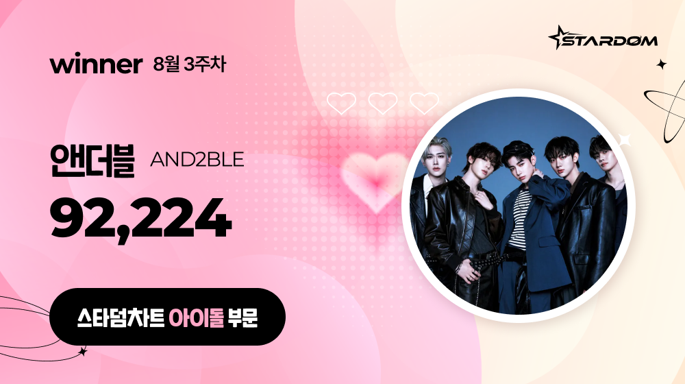 앤더블, 스타덤차트 아이돌부문 2주연속 1위...피프티피프티 2위, 하데스 3위