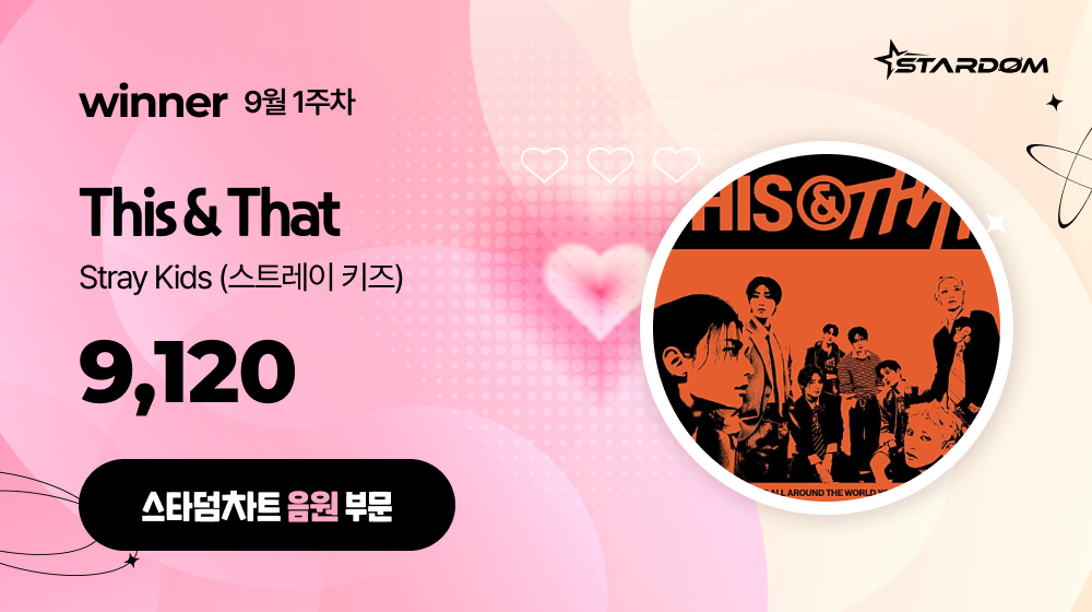 스트레이 키즈 '디스 앤 댓', 스타덤차트 첫 1위…MJ '1~10, 1분 전' 2위