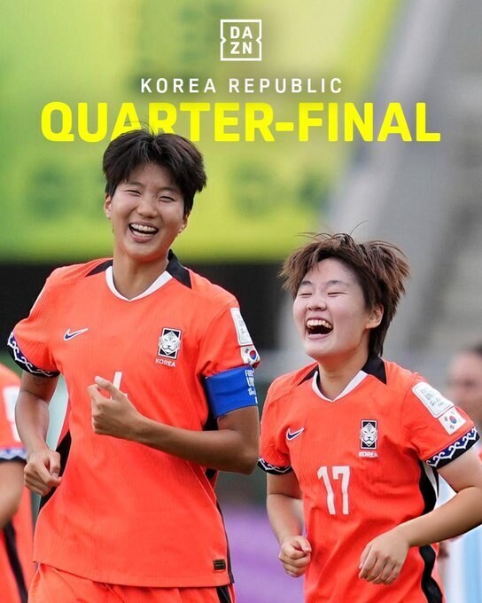 ▲ 박윤정 감독이 이끄는 한국 U-20 여자 축구대표팀은 16일 폴란드 소스노비에츠 아레나에서 열린 대회 16강전에서 아르헨티나를 1-0으로 제압했다. 한국이 U-20 여자 월드컵 8강에 오른 건 2014년 캐나다 대회 이후 무려 12년 만이다. ⓒ 'DAZN Women's Football' SNS
