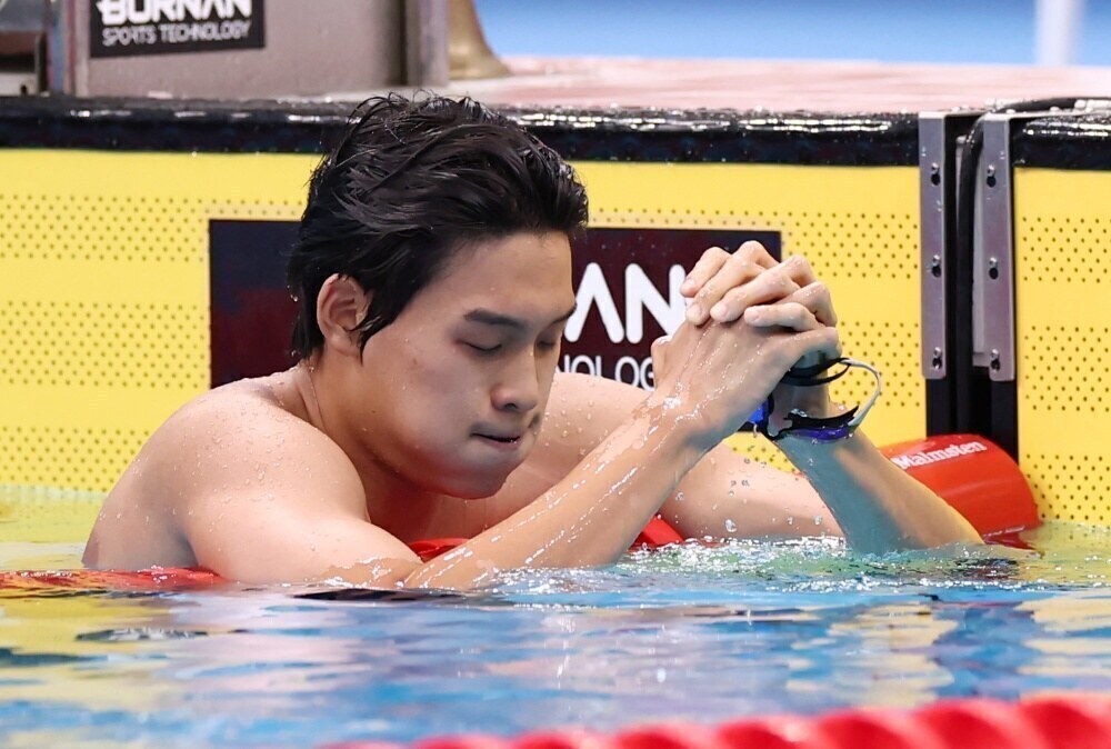 ▲ 김영범이 2026 아이치·나고야 아시안게임 남자 자유형 100m에서 은메달을 목에 걸었다. ⓒ연합뉴스