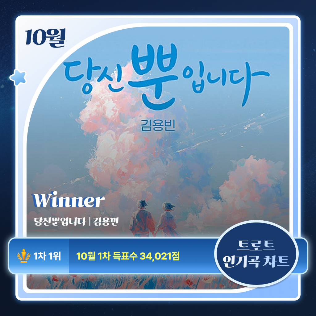 김용빈 '당신뿐입니다', 트로트리그 10월 인기곡 차트 중간투표 1위…박서진 '첫눈에 반해버린 사람아' 2위