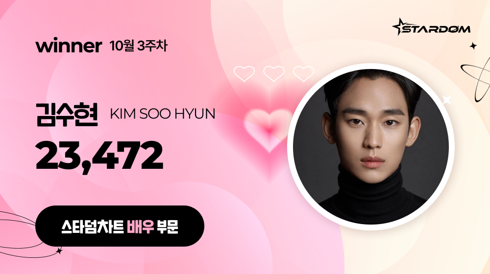 김수현, 스타덤차트 배우부문 11주연속 1위…차은우 2위, 박보영 3위