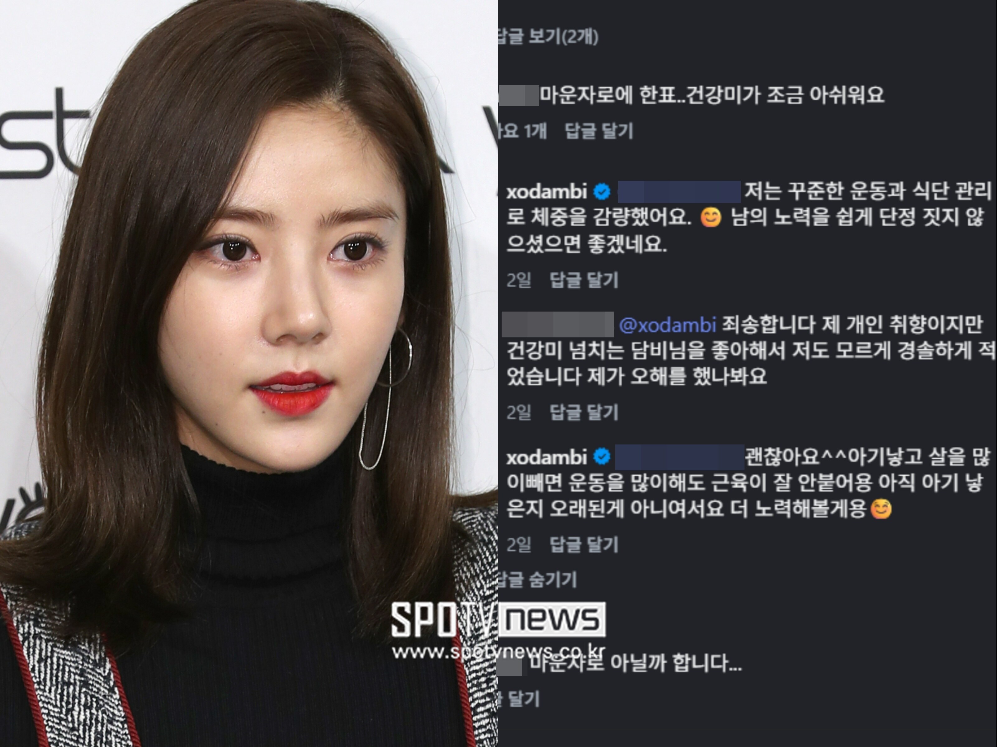 '이규혁♥' 손담비, 이번엔 팬과 설전…"마운자로? 남의 노력 쉽게 단정 짓지 마"
